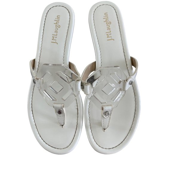 J McLaughlin Lucy Sandals White Patent Leather Thong Flip Flop 7.5M MSRP $98 - Picture 9 of 11